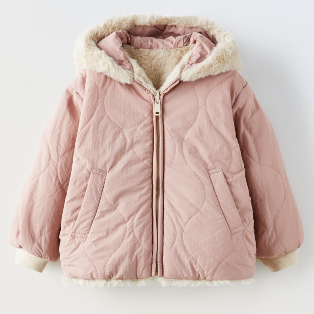 ZARA Faux Fur Reversible Hooded Jacket